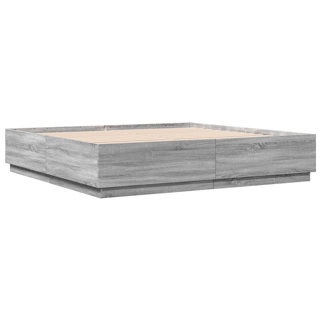 Cadru de pat cu lumini LED gri sonoma 180x200 cm lemn prelucrat GartenMobel Dekor