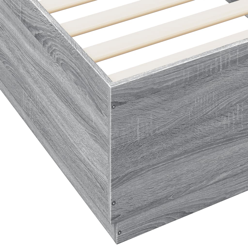 Cadru de pat cu lumini LED gri sonoma 90x200 cm, lemn prelucrat GartenMobel Dekor