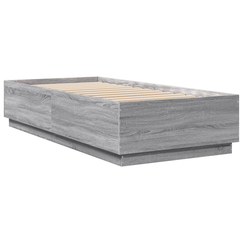 Cadru de pat cu lumini LED gri sonoma 90x200 cm, lemn prelucrat GartenMobel Dekor