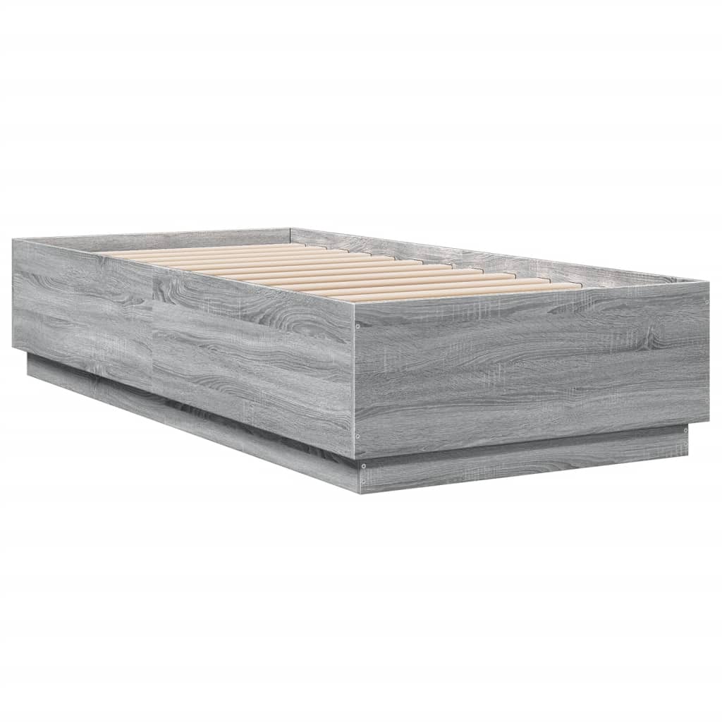 Cadru de pat cu lumini LED gri sonoma 90x200 cm, lemn prelucrat GartenMobel Dekor