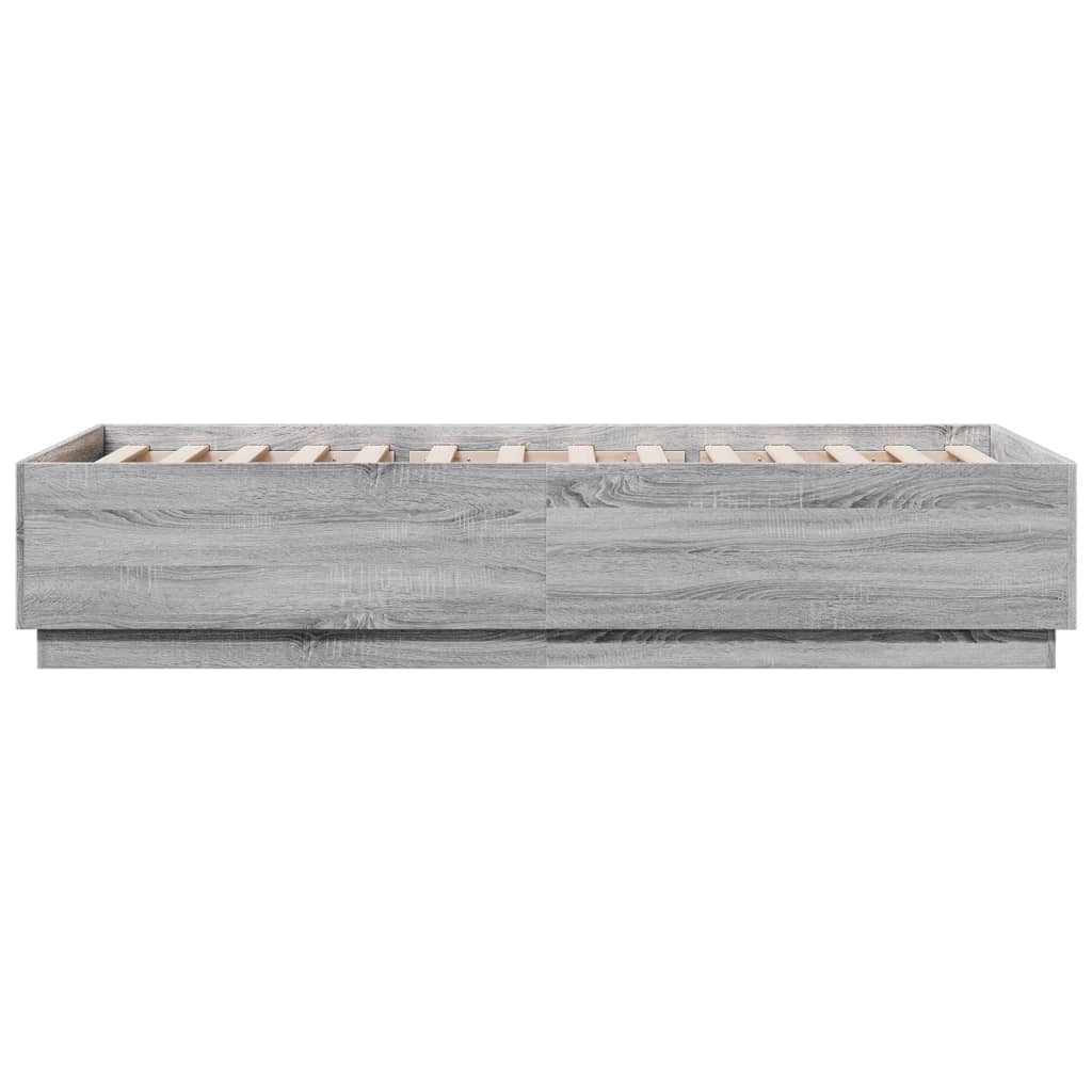 Cadru de pat cu lumini LED gri sonoma 90x200 cm, lemn prelucrat GartenMobel Dekor