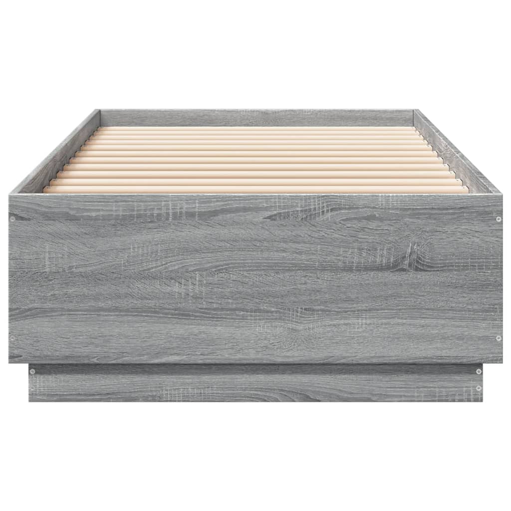 Cadru de pat cu lumini LED gri sonoma 90x200 cm, lemn prelucrat GartenMobel Dekor