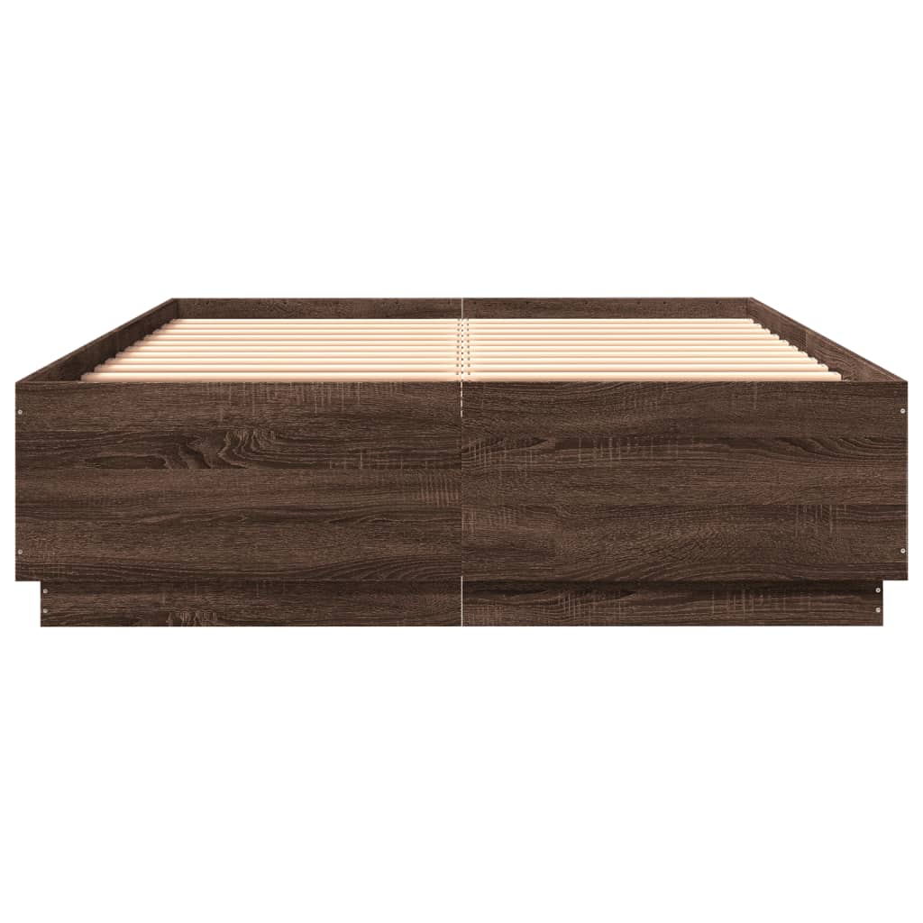 Cadru de pat cu lumini LED stejar maro 150x200cm lemn prelucrat GartenMobel Dekor