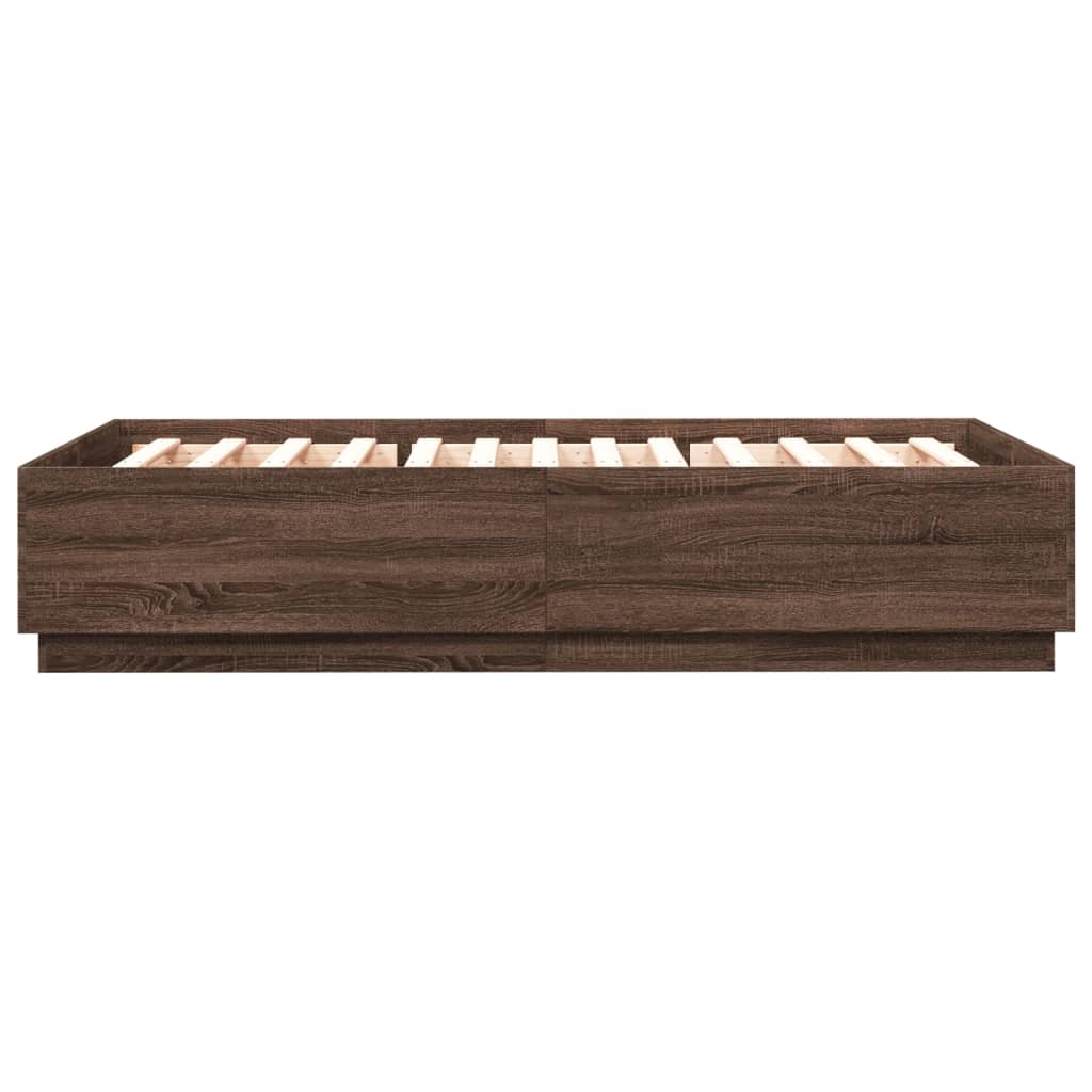 Cadru de pat cu lumini LED stejar maro 150x200cm lemn prelucrat GartenMobel Dekor