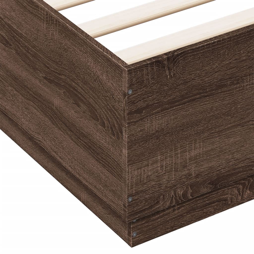 Cadru de pat cu lumini LED stejar maro 200x200cm lemn prelucrat GartenMobel Dekor