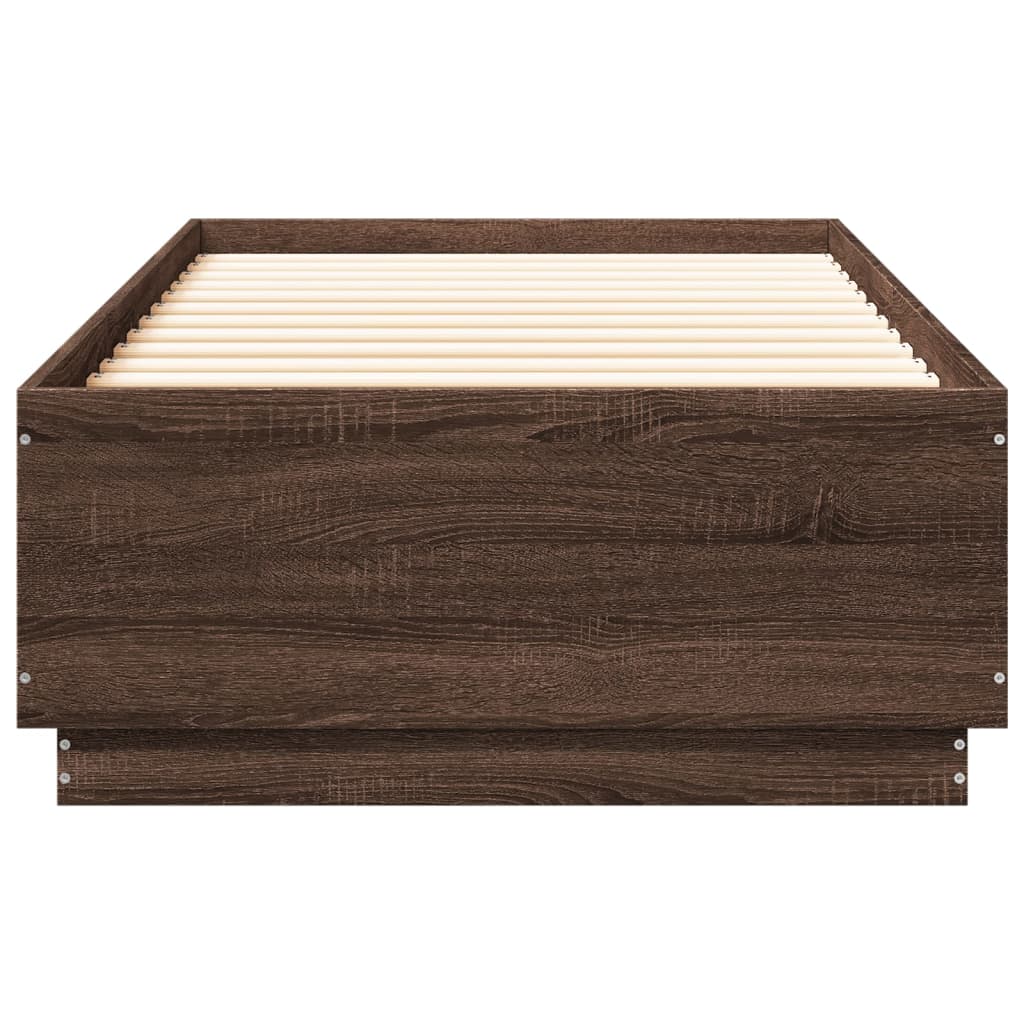 Cadru de pat cu lumini LED stejar maro 90x200 cm lemn prelucrat GartenMobel Dekor