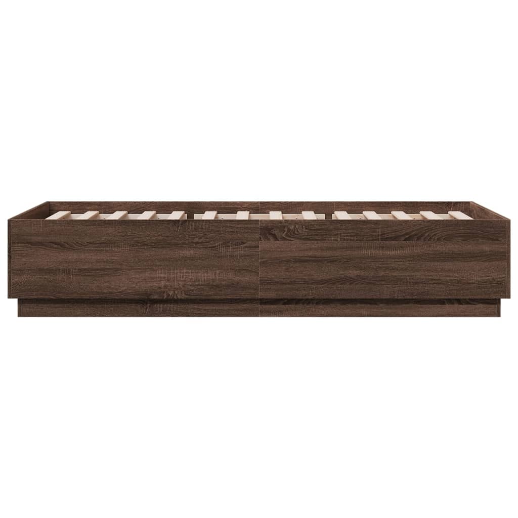 Cadru de pat cu lumini LED stejar maro 90x200 cm lemn prelucrat GartenMobel Dekor
