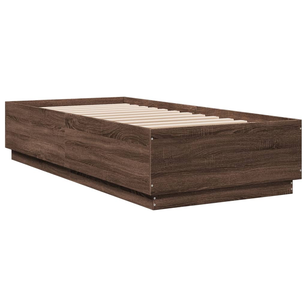 Cadru de pat cu lumini LED stejar maro 90x200 cm lemn prelucrat GartenMobel Dekor