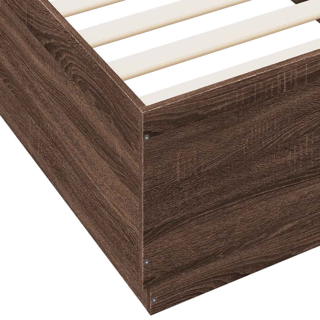 Cadru de pat cu lumini LED stejar maro 90x200 cm lemn prelucrat GartenMobel Dekor