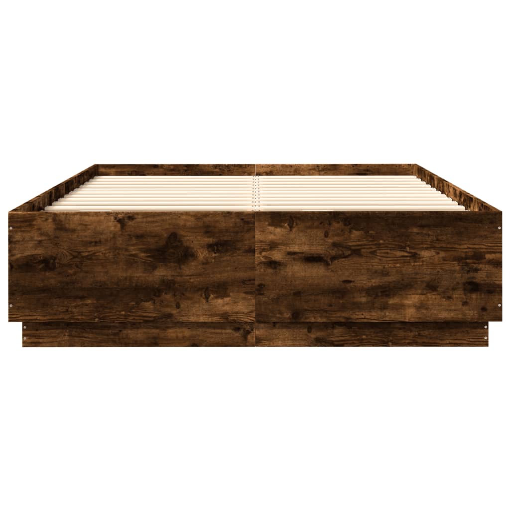 Cadru pat cu lumini LED stejar fumuriu 150x200cm lemn prelucrat GartenMobel Dekor