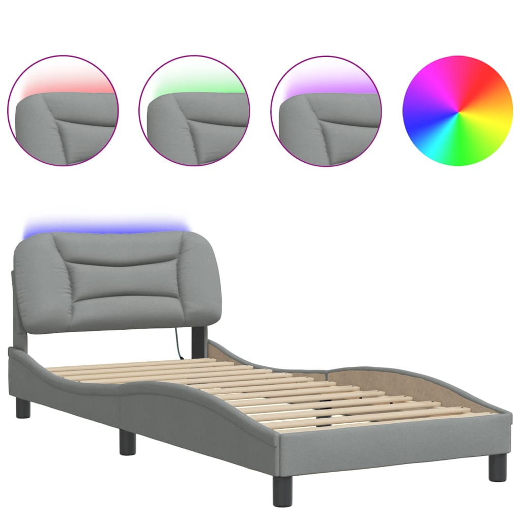 Cadru de pat cu lumini LED, gri deschis, 80x200 cm, textil GartenMobel Dekor