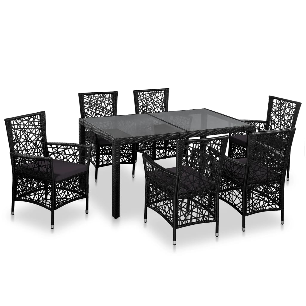 Set mobilier de exterior, 7 piese, negru, poliratan GartenMobel Dekor
