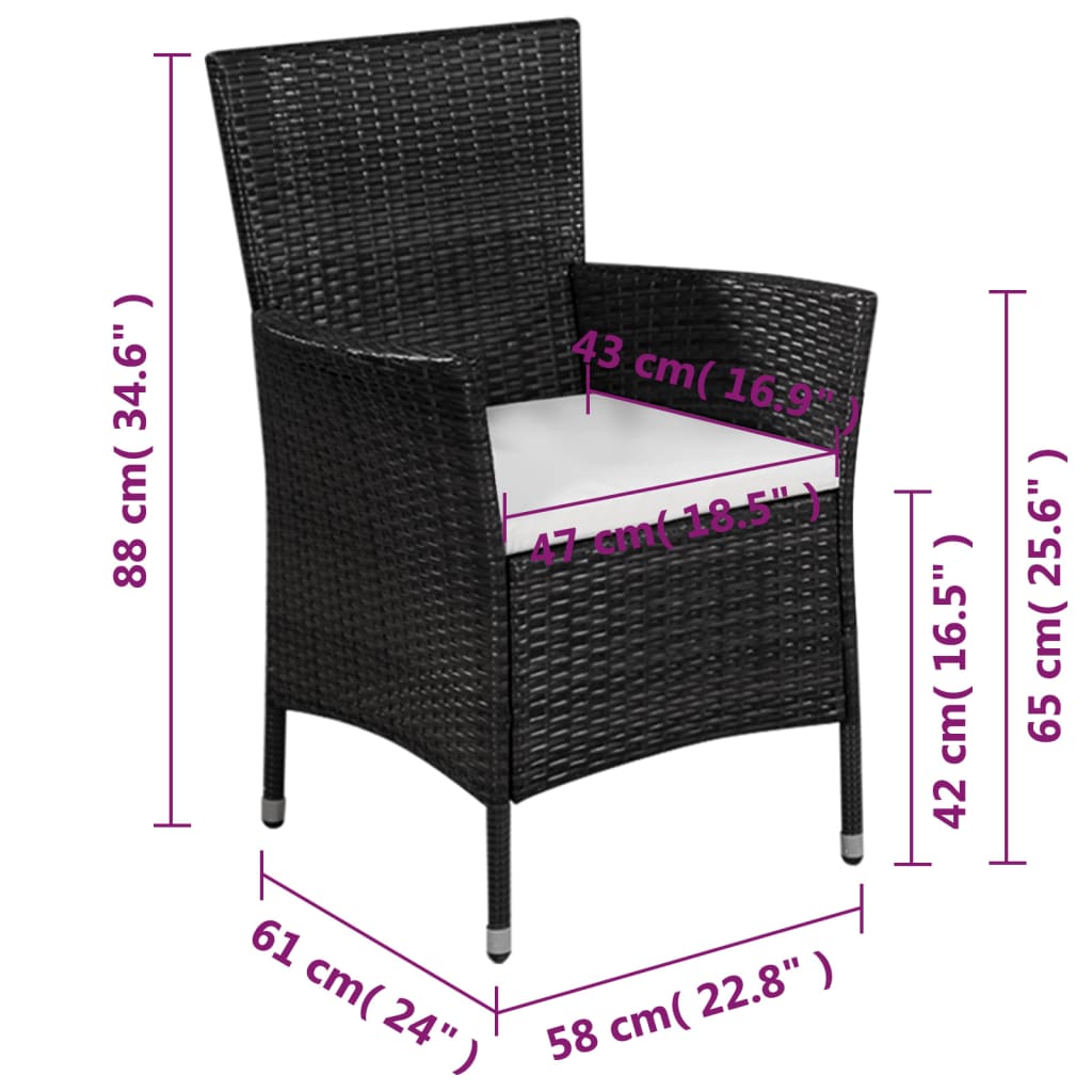 Set mobilier bistro, 3 piese, negru, poliratan GartenMobel Dekor