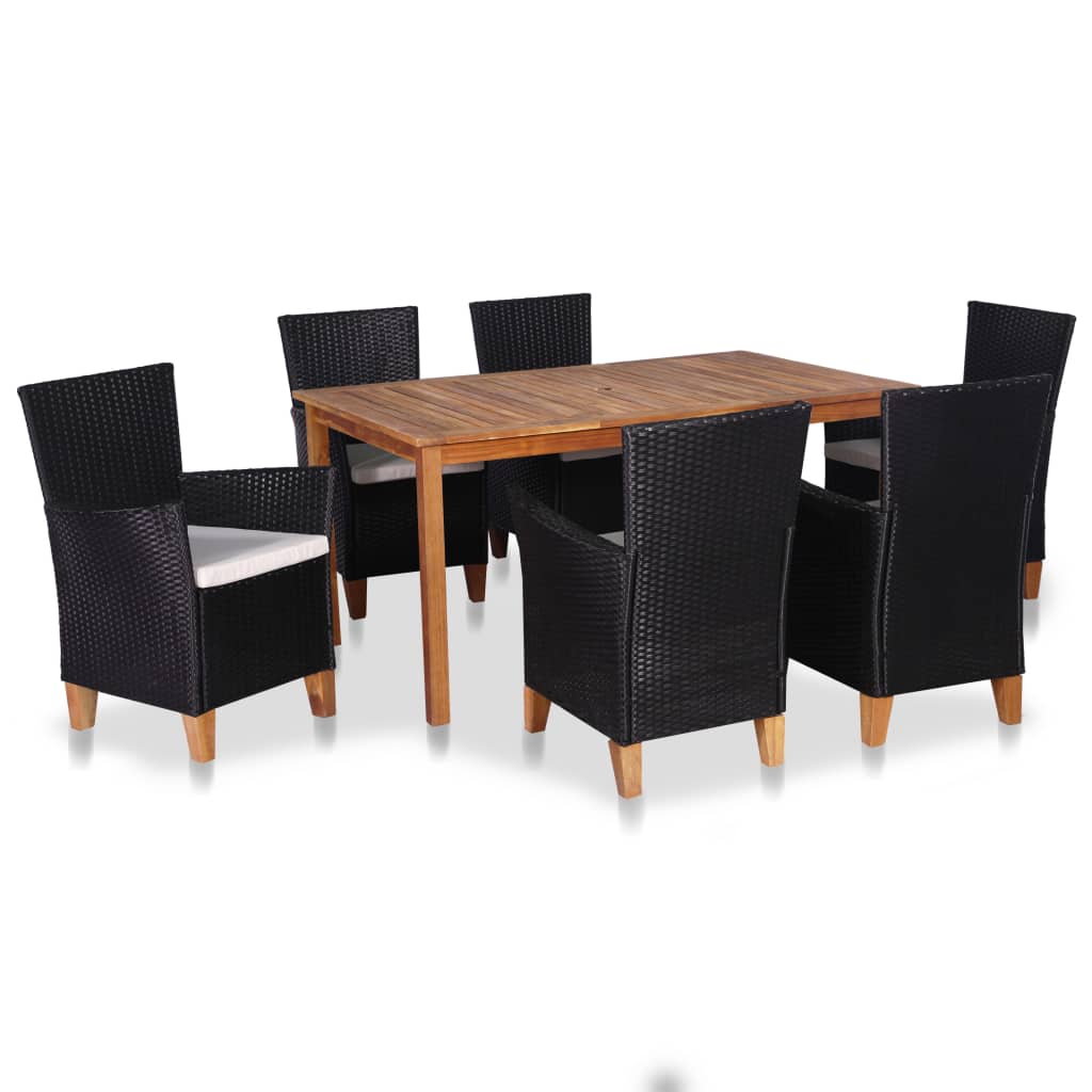 Set mobilier de exterior, 7 piese, negru și maro, poliratan GartenMobel Dekor