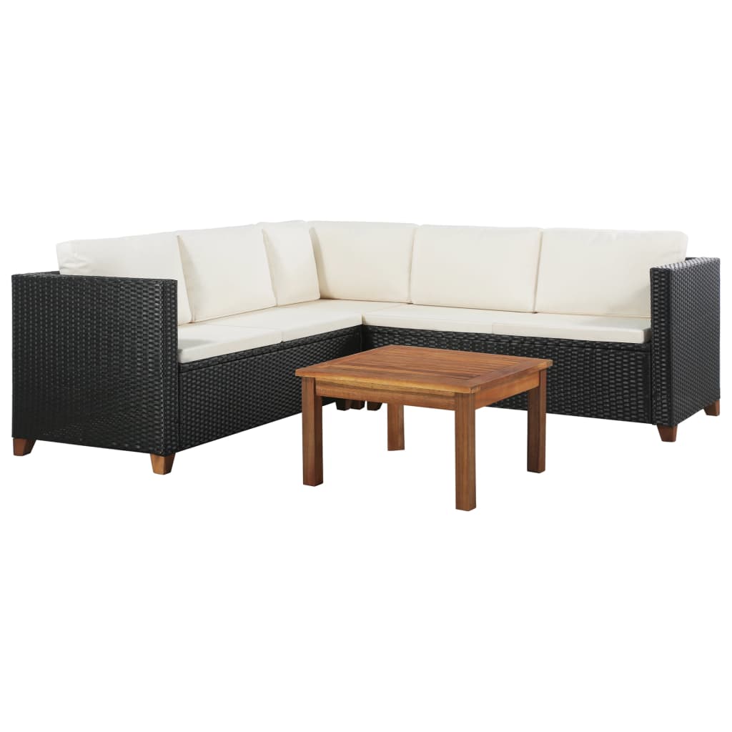 Set mobilier de grădină cu perne, 4 piese, negru, poliratan GartenMobel Dekor