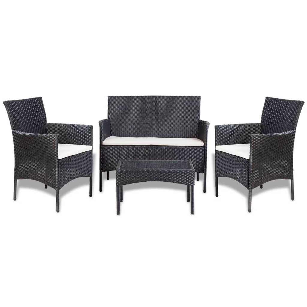 Set mobilier de grădină cu perne, 4 piese, negru, poliratan GartenMobel Dekor