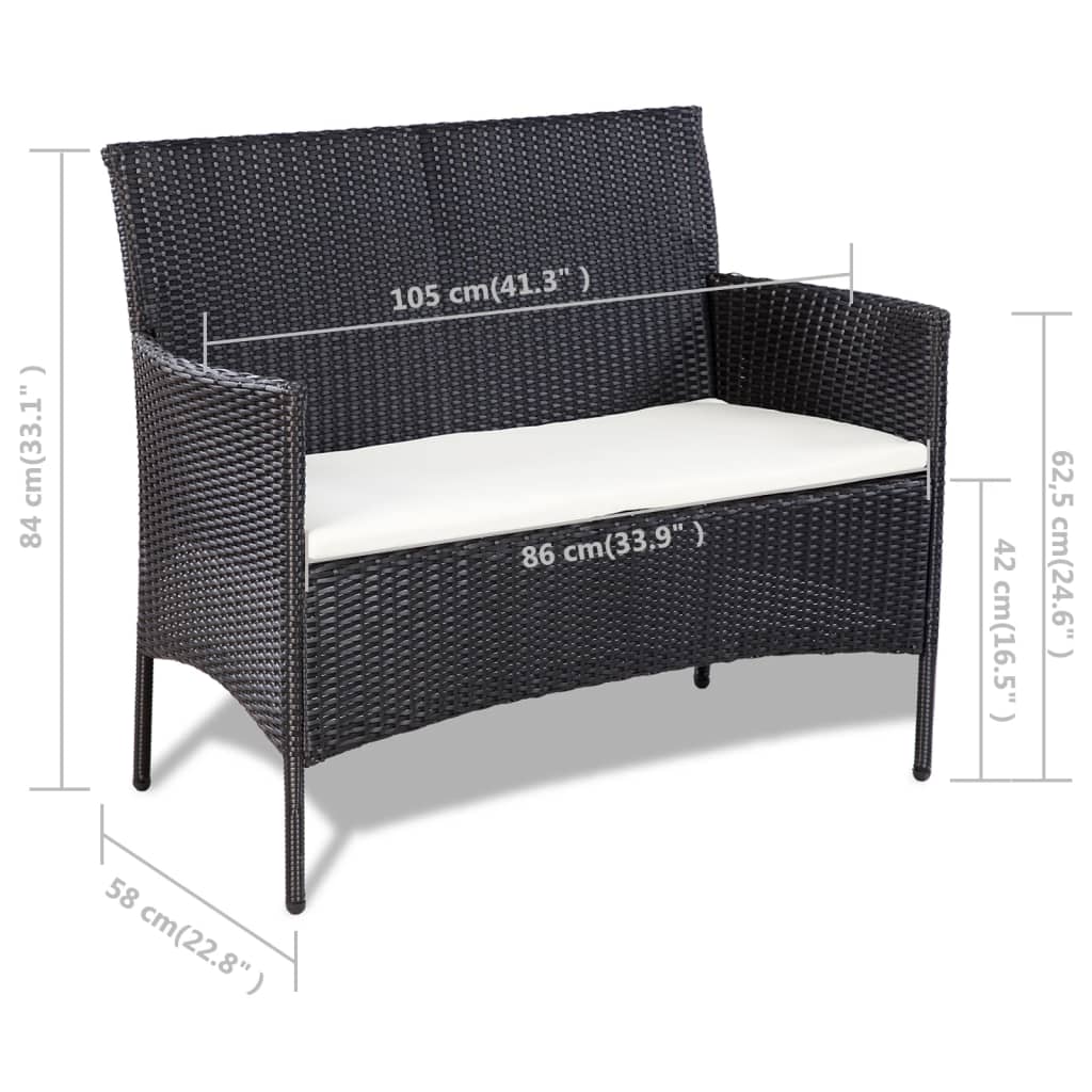 Set mobilier de grădină cu perne, 4 piese, negru, poliratan GartenMobel Dekor