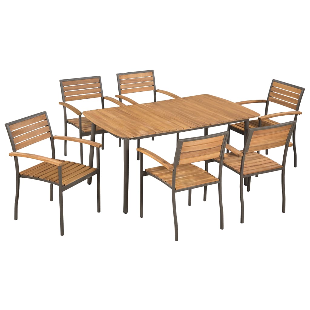 Set mobilier de exterior, 7 piese, lemn masiv de acacia și oțel GartenMobel Dekor