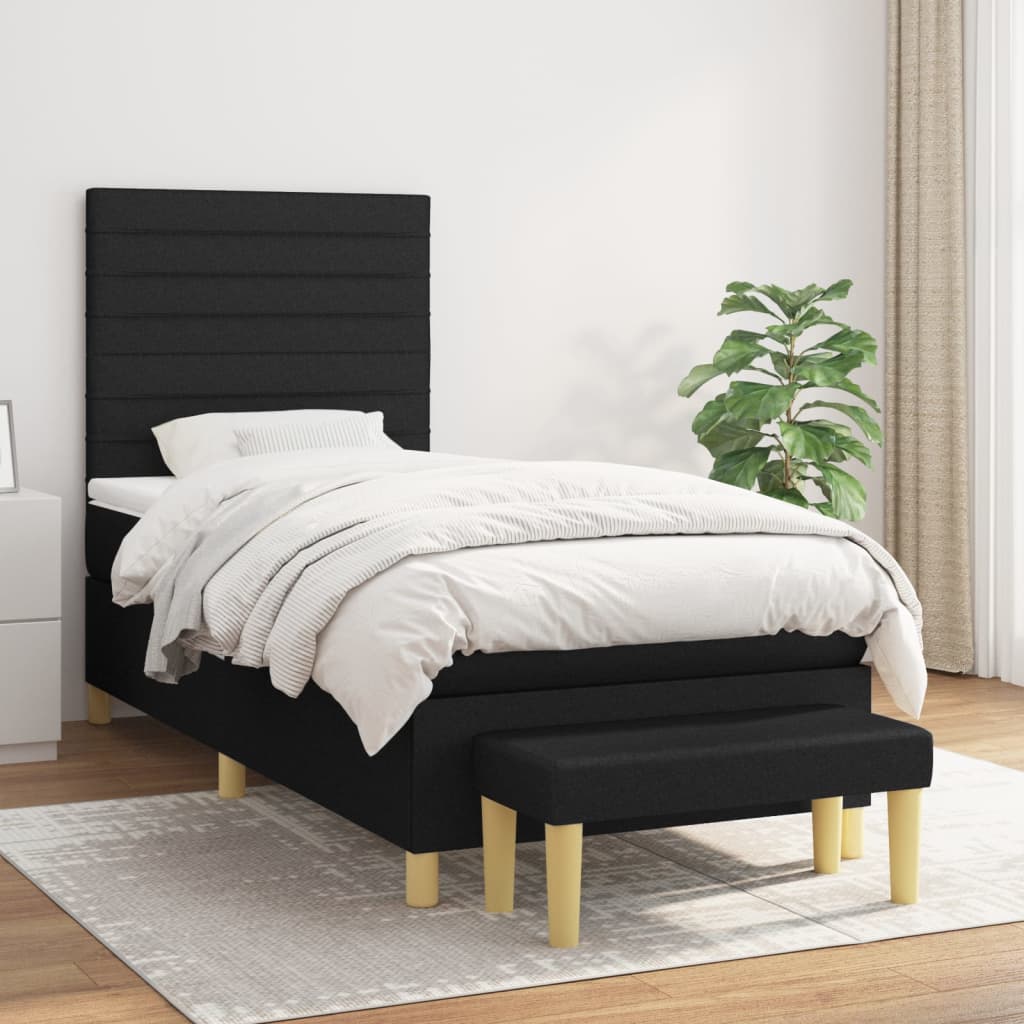 Pat box spring cu saltea, negru, 90x190 cm, textil GartenMobel Dekor