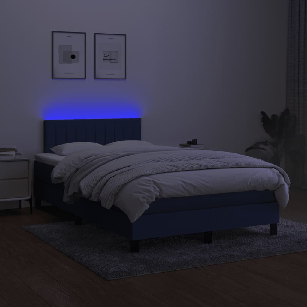 Pat cu arcuri, saltea și LED, albastru, 120x200 cm, textil GartenMobel Dekor