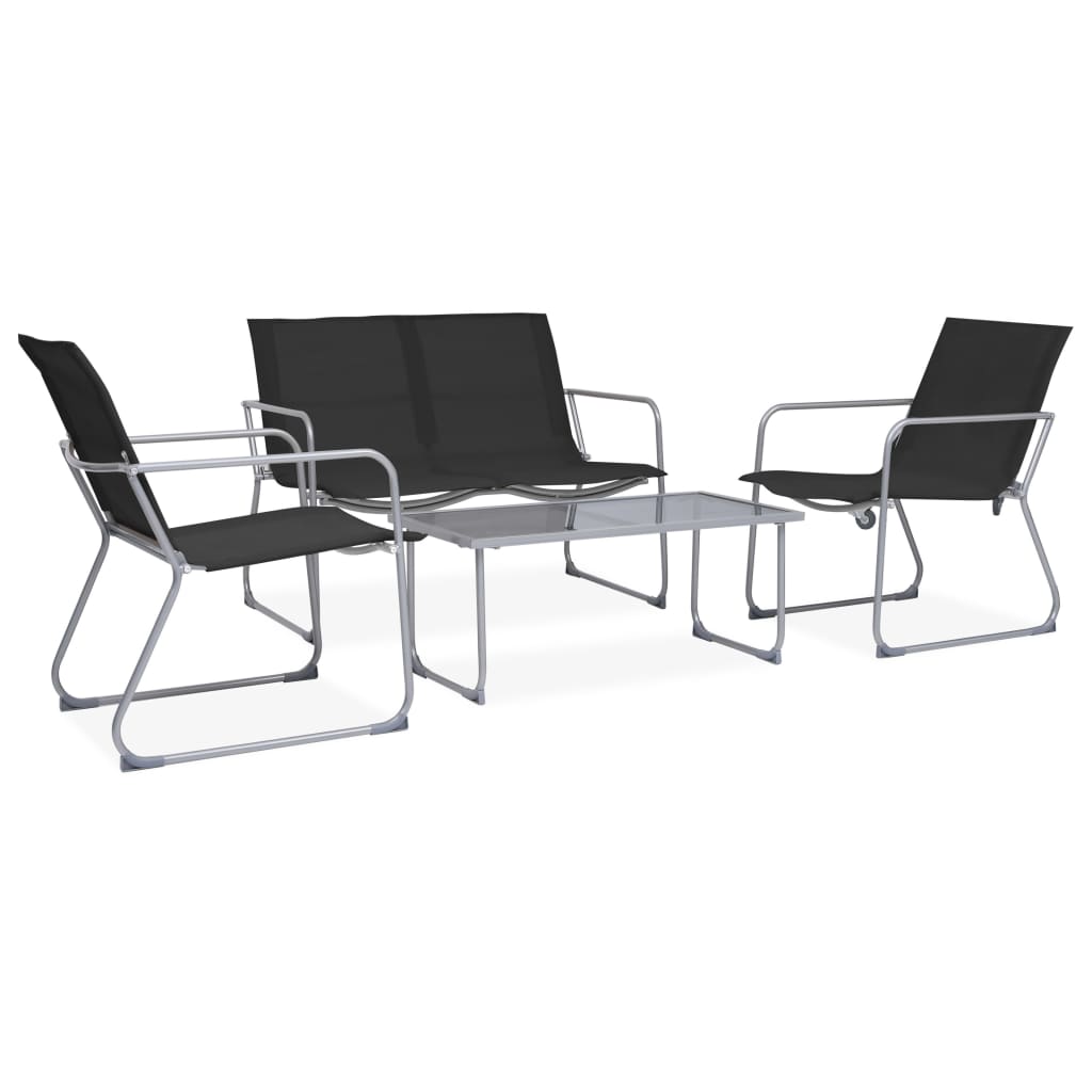 Set mobilier de grădină, 4 piese, negru, oțel și textil GartenMobel Dekor