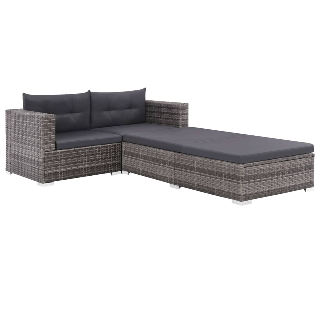 Set mobilier de grădină cu perne, 3 piese, gri, poliratan GartenMobel Dekor