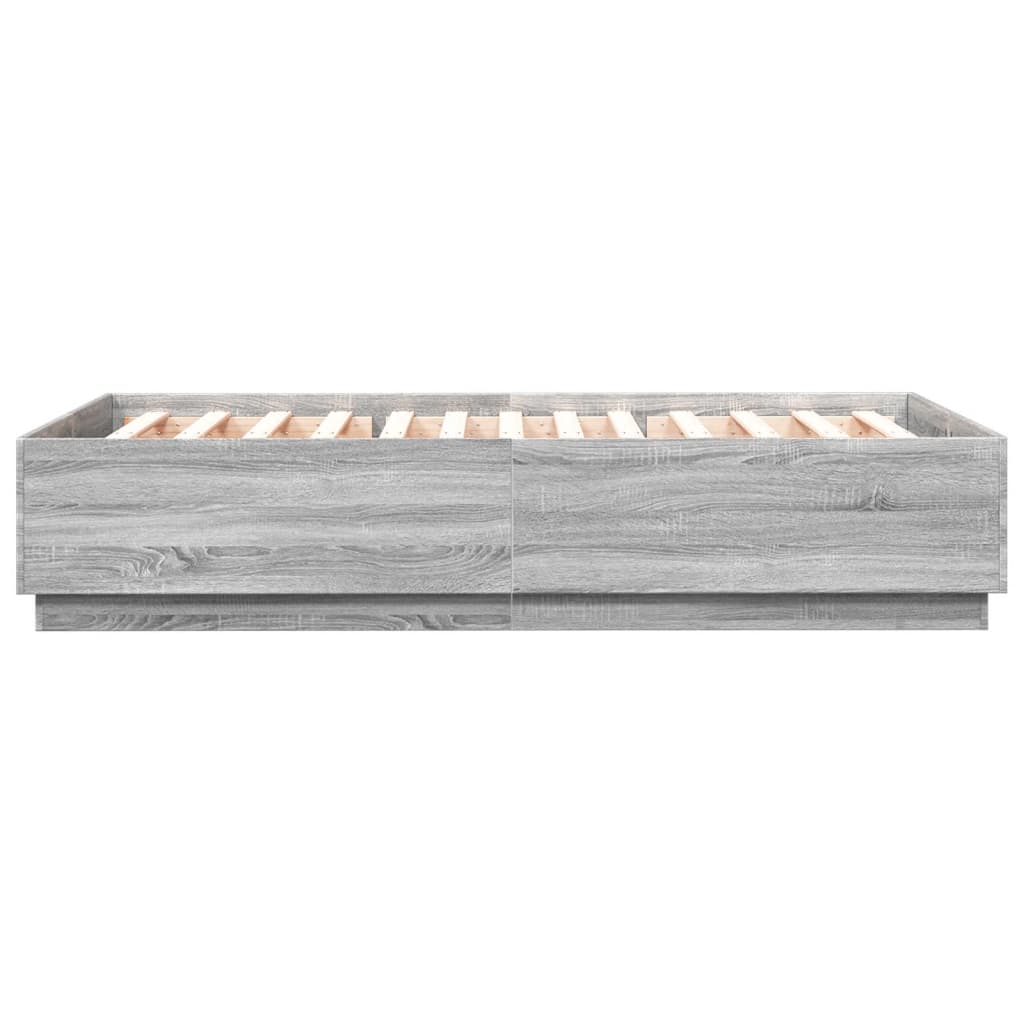 Cadru de pat cu lumini LED gri sonoma 140x200 cm lemn prelucrat GartenMobel Dekor