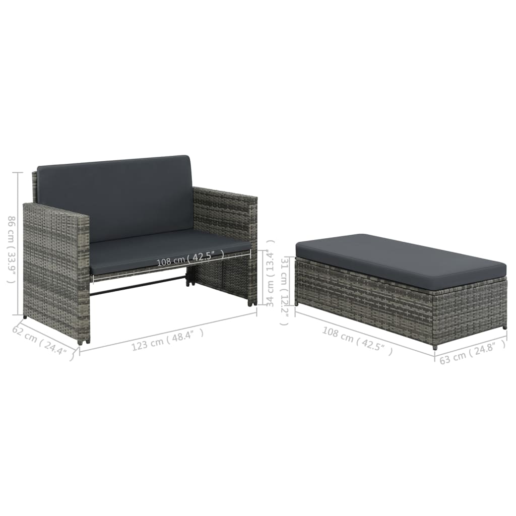 Set mobilier de grădină cu perne, 2 piese, gri, poliratan GartenMobel Dekor