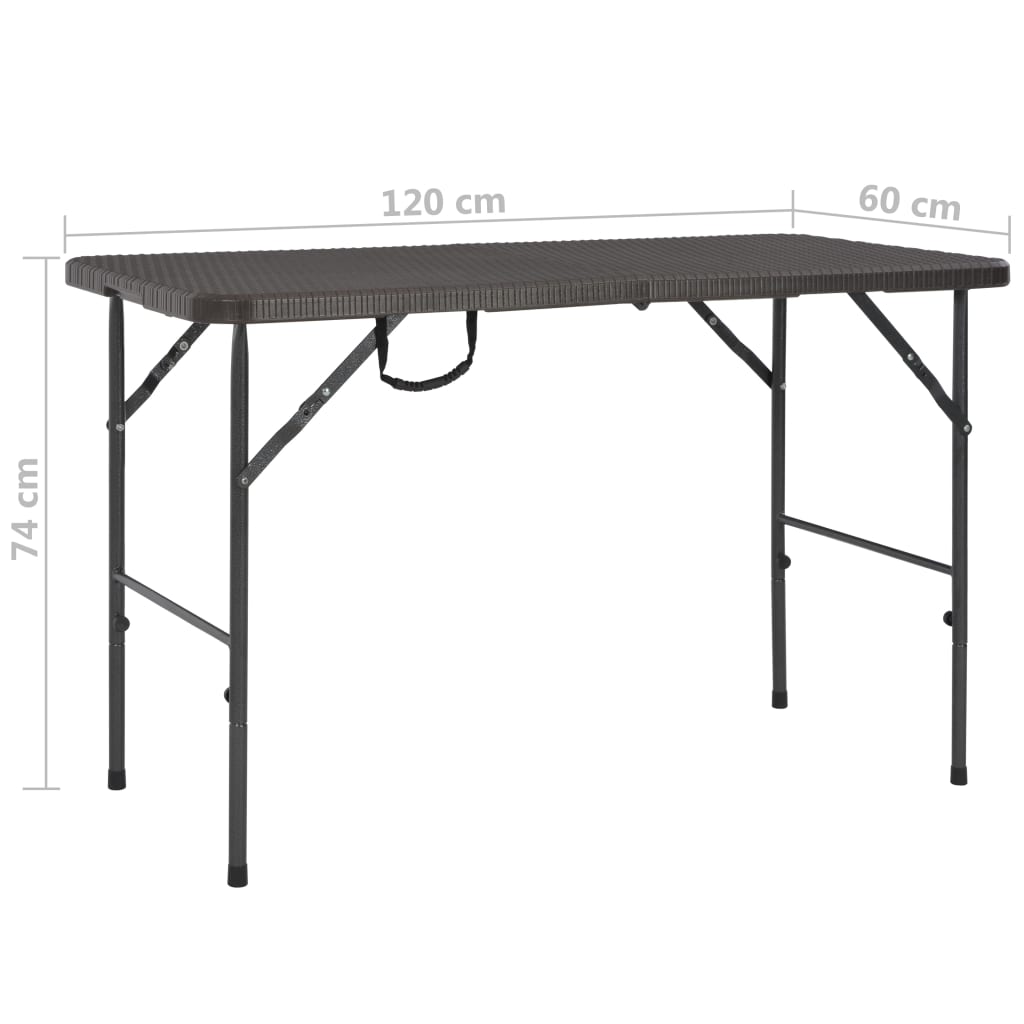 Masă de grădină pliabilă, maro, 120x60x74, HDPE, aspect ratan GartenMobel Dekor