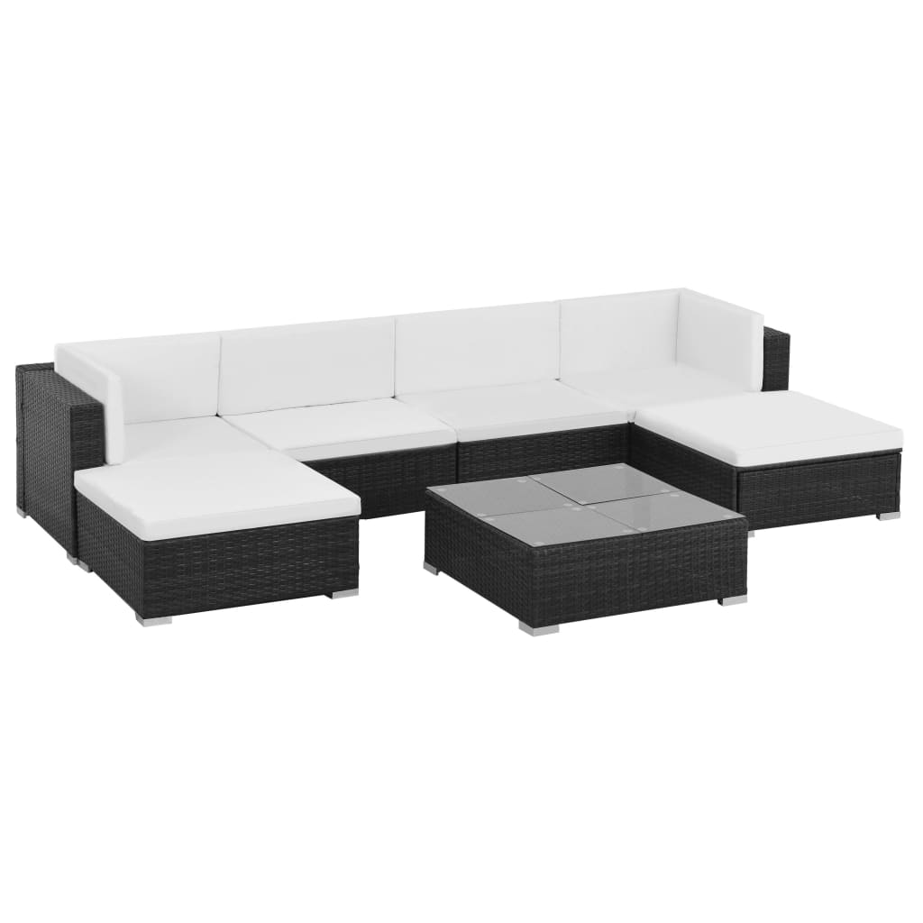 Set mobilier de grădină cu perne, 7 piese, negru, poliratan GartenMobel Dekor