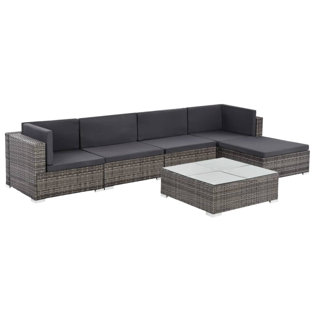 Set mobilier de grădină cu perne, 6 piese, gri, poliratan GartenMobel Dekor