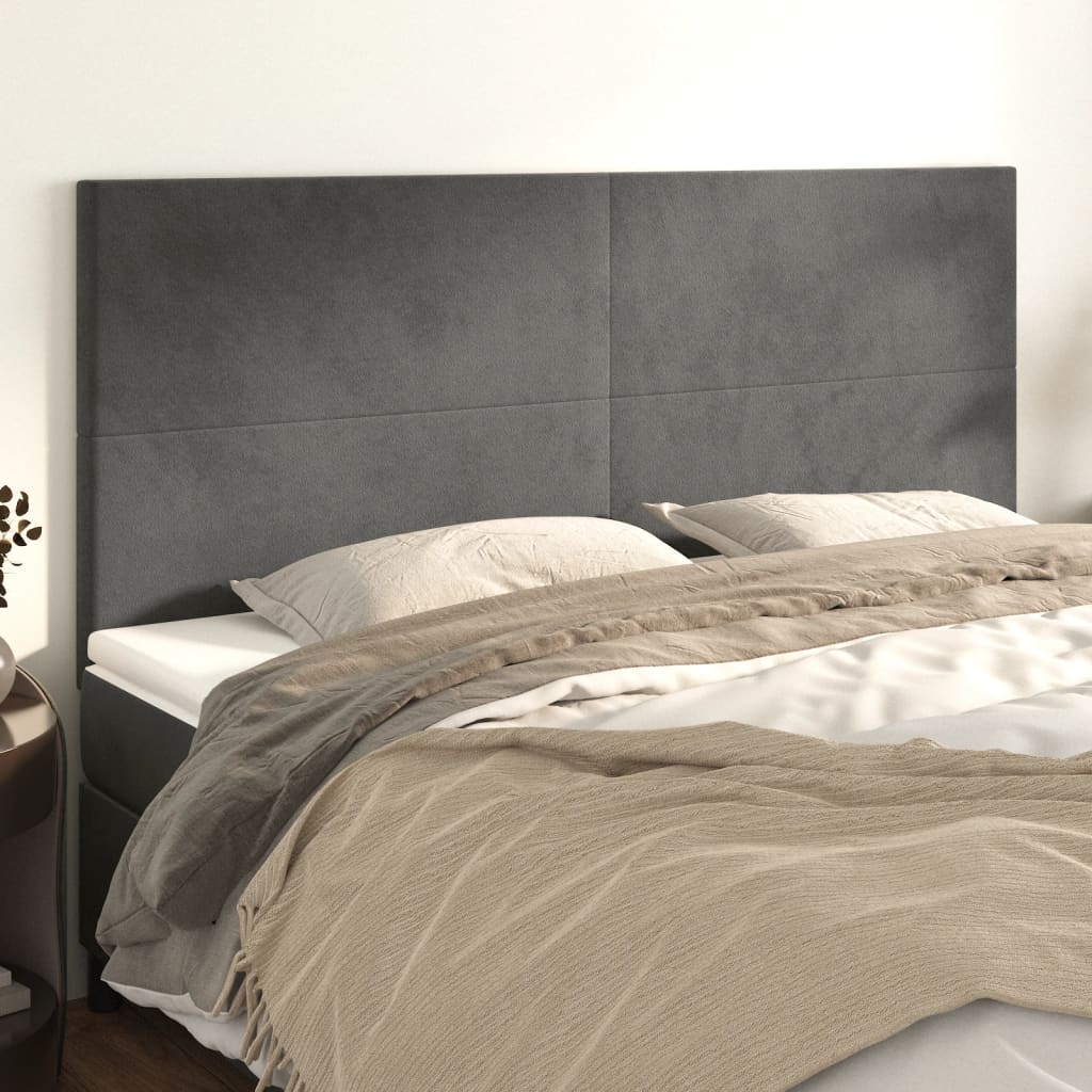 Tăblii de pat, 4 buc, gri închis, 90x5x78/88 cm, catifea GartenMobel Dekor