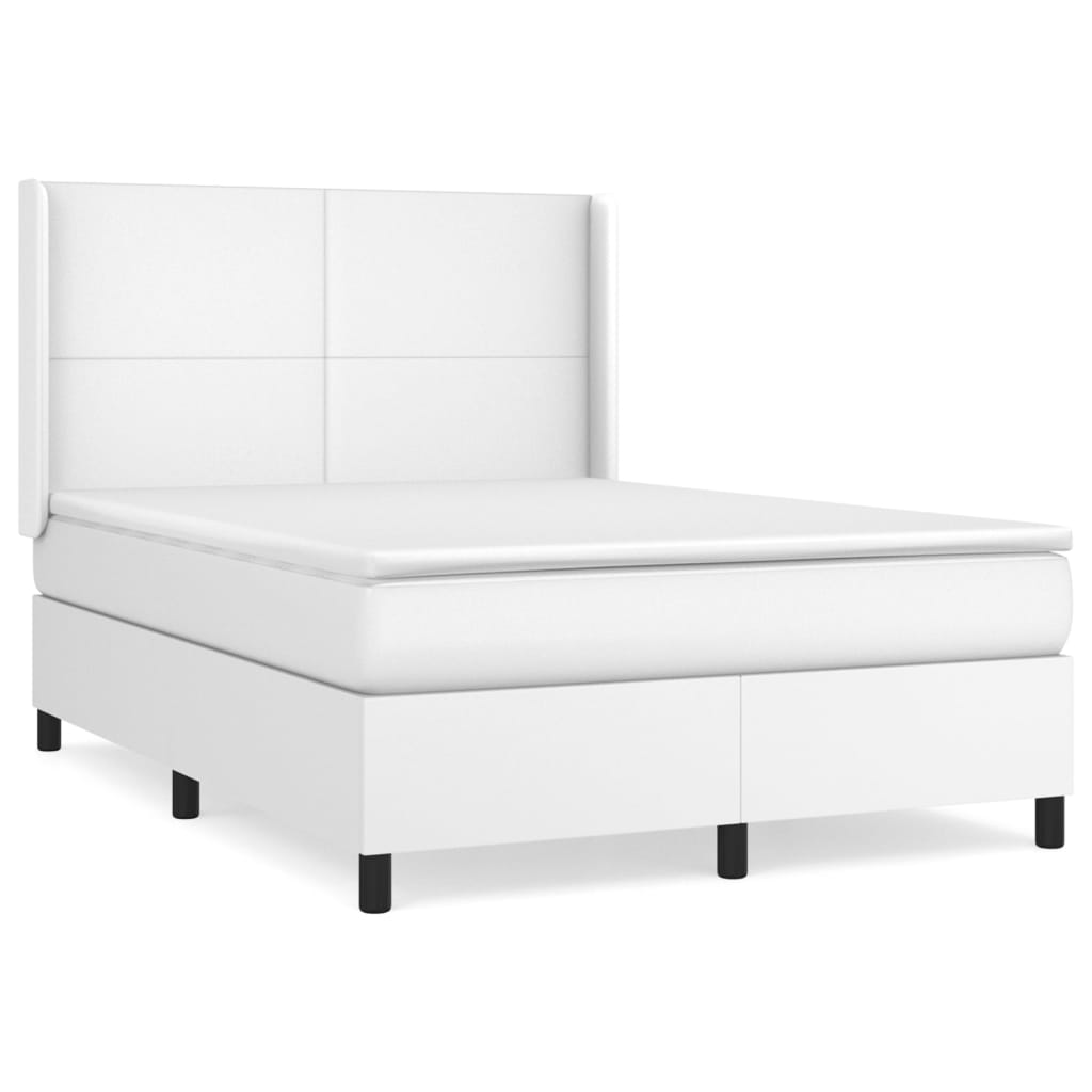 Pat box spring cu saltea, alb, 140x190 cm, piele ecologică GartenMobel Dekor