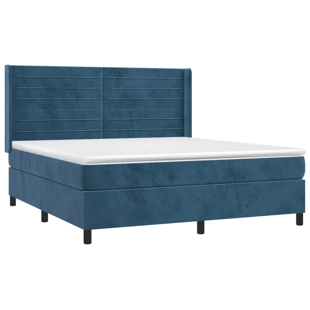 Pat box spring cu saltea, albastru închis, 180x200 cm, catifea GartenMobel Dekor
