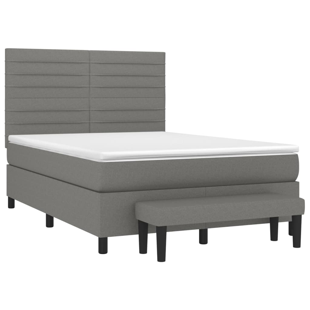 Pat box spring cu saltea, gri închis, 140x190 cm, textil GartenMobel Dekor