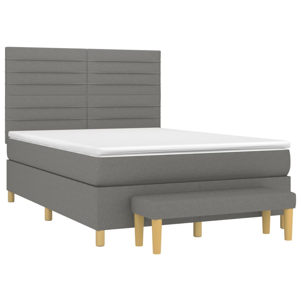 Pat box spring cu saltea, gri închis, 140x190 cm, textil GartenMobel Dekor