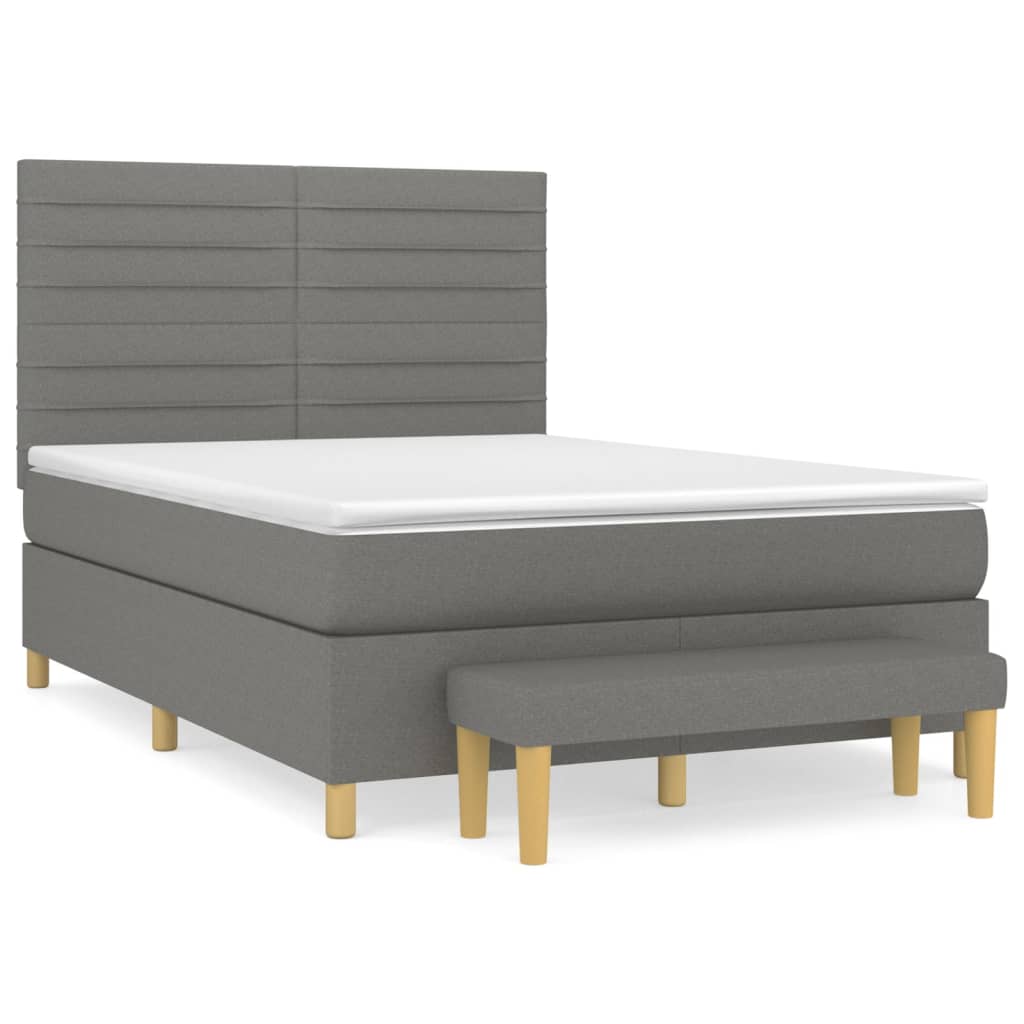Pat box spring cu saltea, gri închis, 140x190 cm, textil GartenMobel Dekor