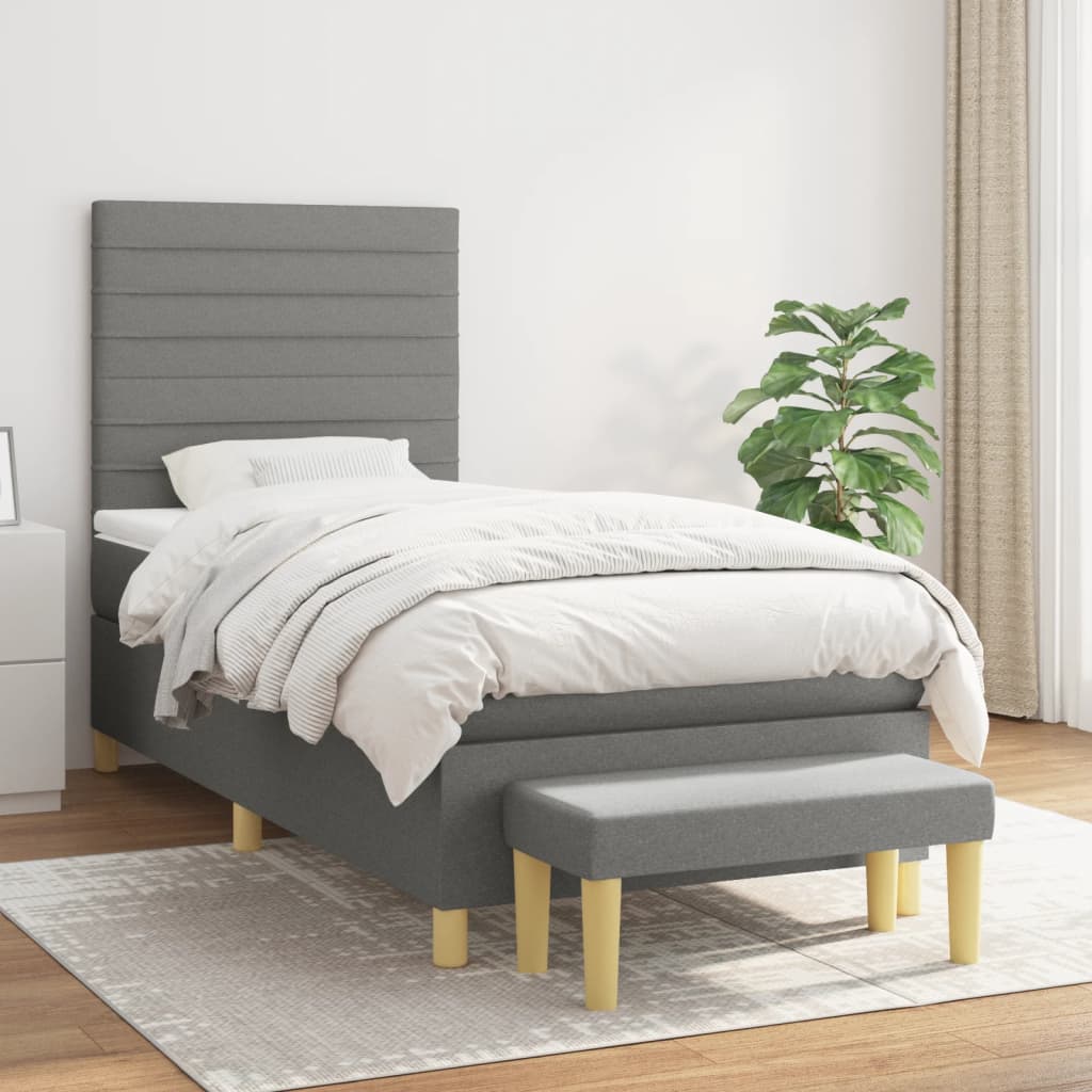 Pat box spring cu saltea, gri închis, 90x190 cm, textil GartenMobel Dekor