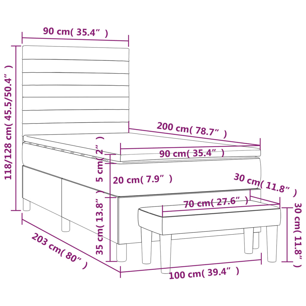 Pat box spring cu saltea, gri închis, 90x200 cm, textil GartenMobel Dekor