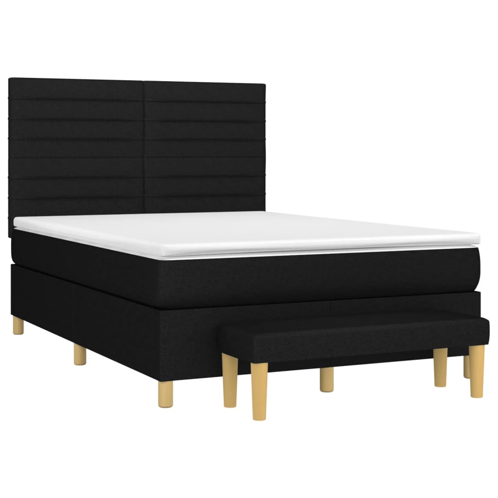Pat box spring cu saltea, negru, 140x190 cm, textil GartenMobel Dekor