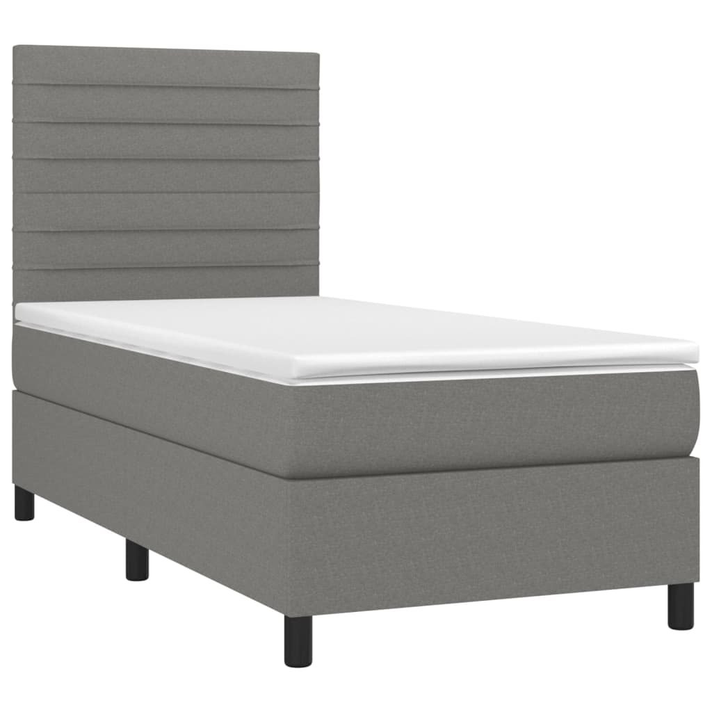 Pat box spring cu saltea, gri închis, 90x190 cm, textil GartenMobel Dekor
