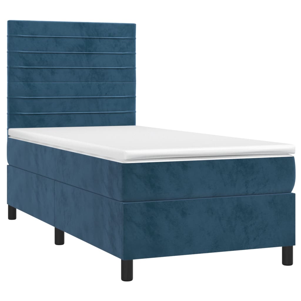 Pat box spring cu saltea, albastru închis, 90x200 cm, catifea GartenMobel Dekor
