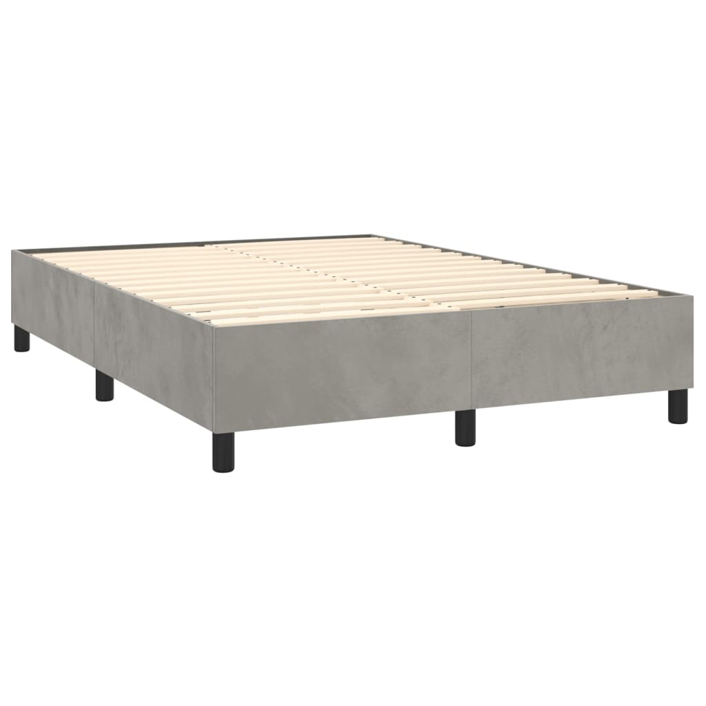 Pat box spring cu saltea, gri deschis, 140x190 cm, catifea GartenMobel Dekor