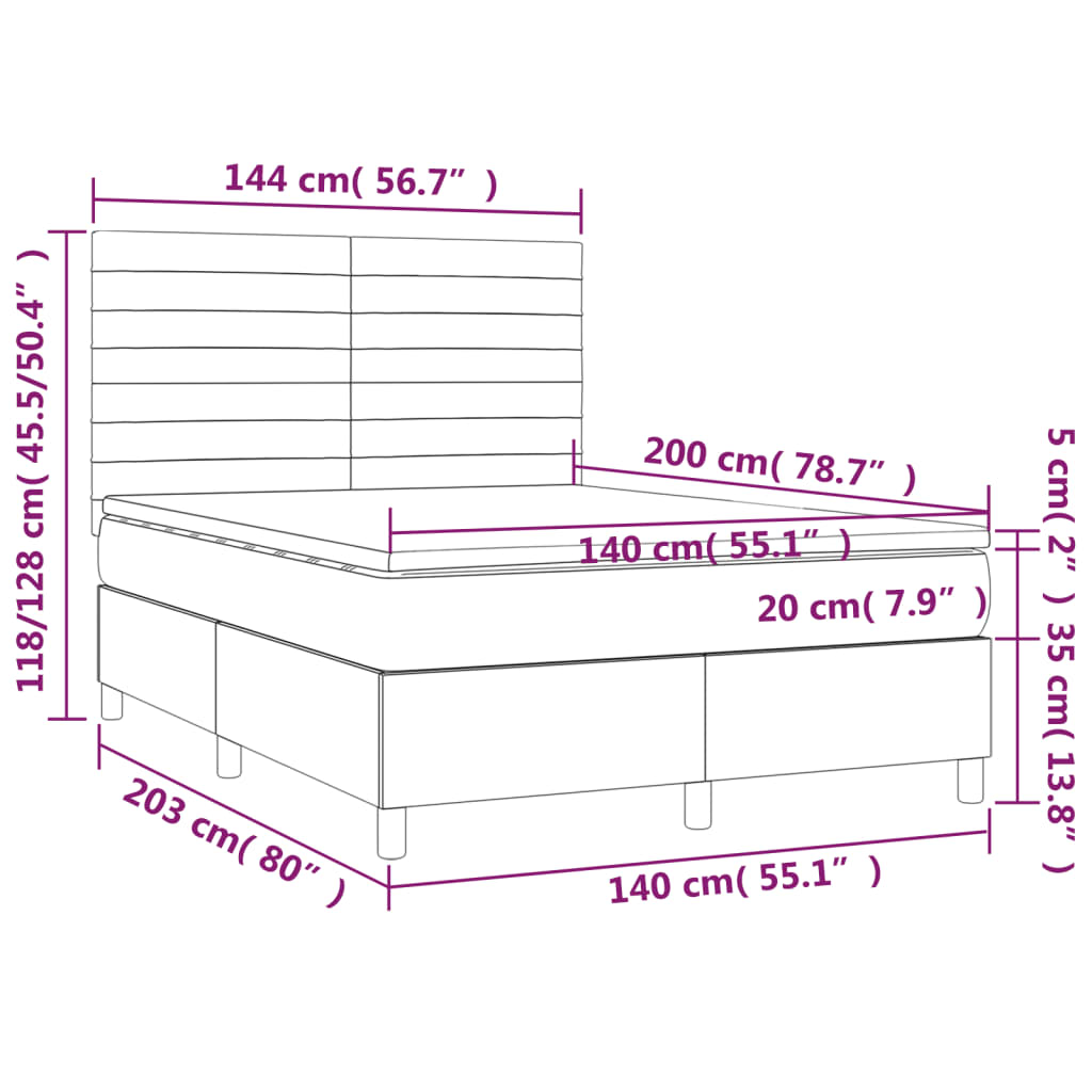 Pat box spring cu saltea, gri închis, 140x200 cm, textil GartenMobel Dekor