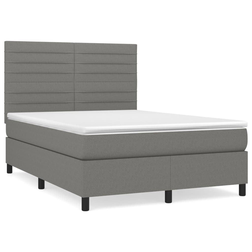Pat box spring cu saltea, gri închis, 140x200 cm, textil GartenMobel Dekor