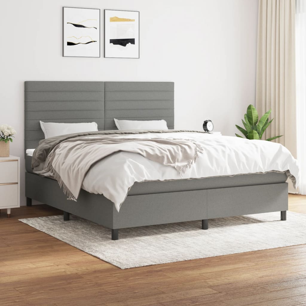 Pat box spring cu saltea, gri închis, 180x200 cm, textil GartenMobel Dekor