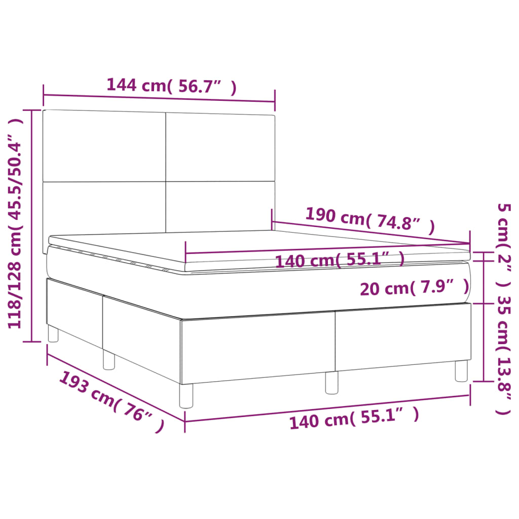 Pat box spring cu saltea, negru, 140x190 cm, catifea GartenMobel Dekor