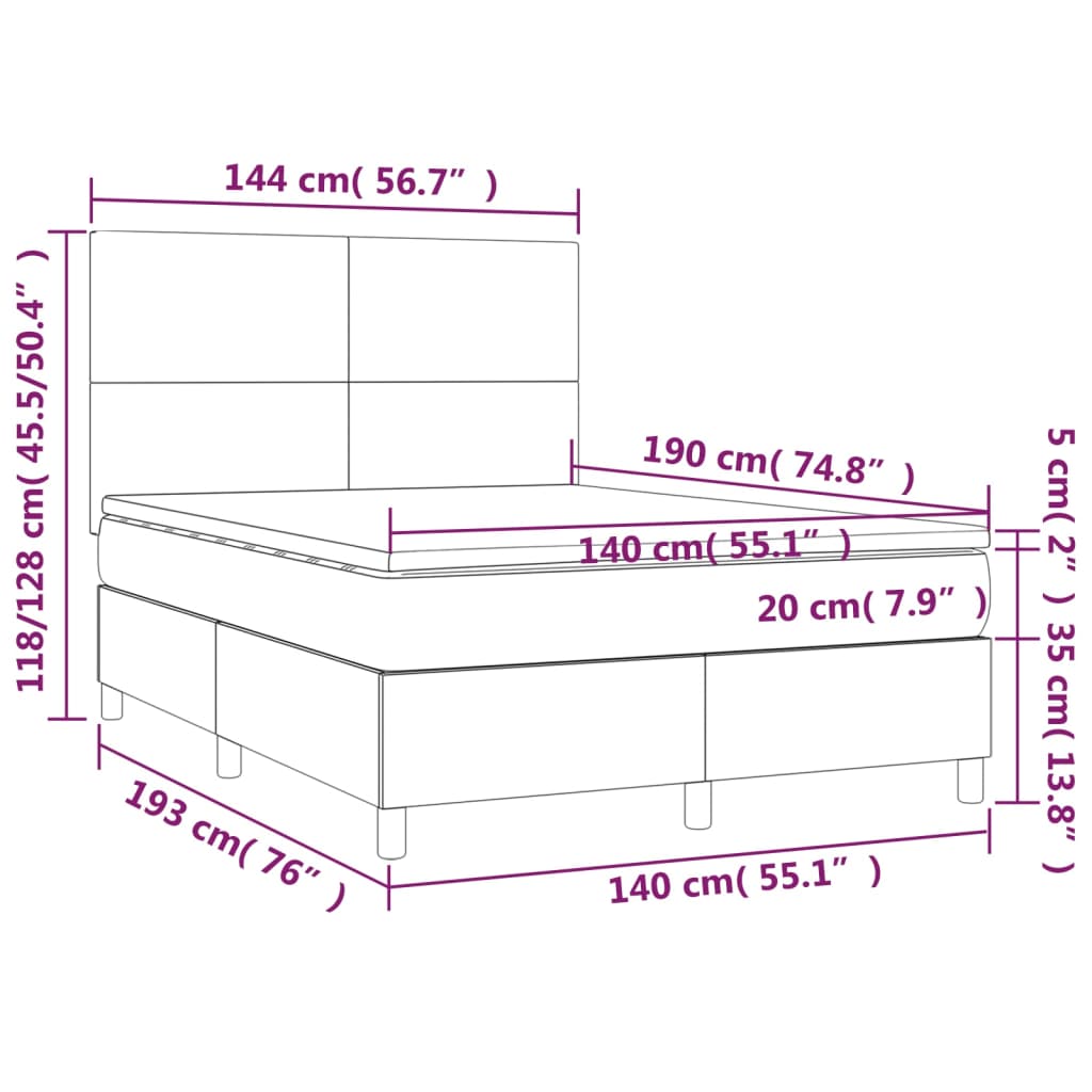 Pat box spring cu saltea, roz, 140x190 cm, catifea GartenMobel Dekor