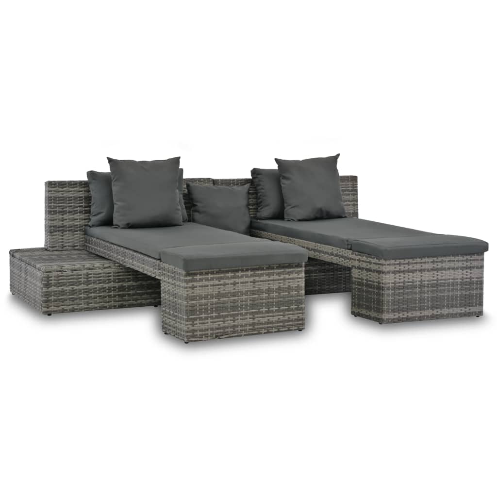 Set mobilier de grădină cu perne, 4 piese, gri, poliratan GartenMobel Dekor