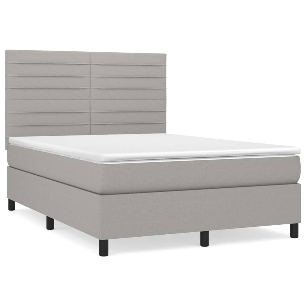Pat box spring cu saltea, gri deschis, 140x190 cm, textil GartenMobel Dekor